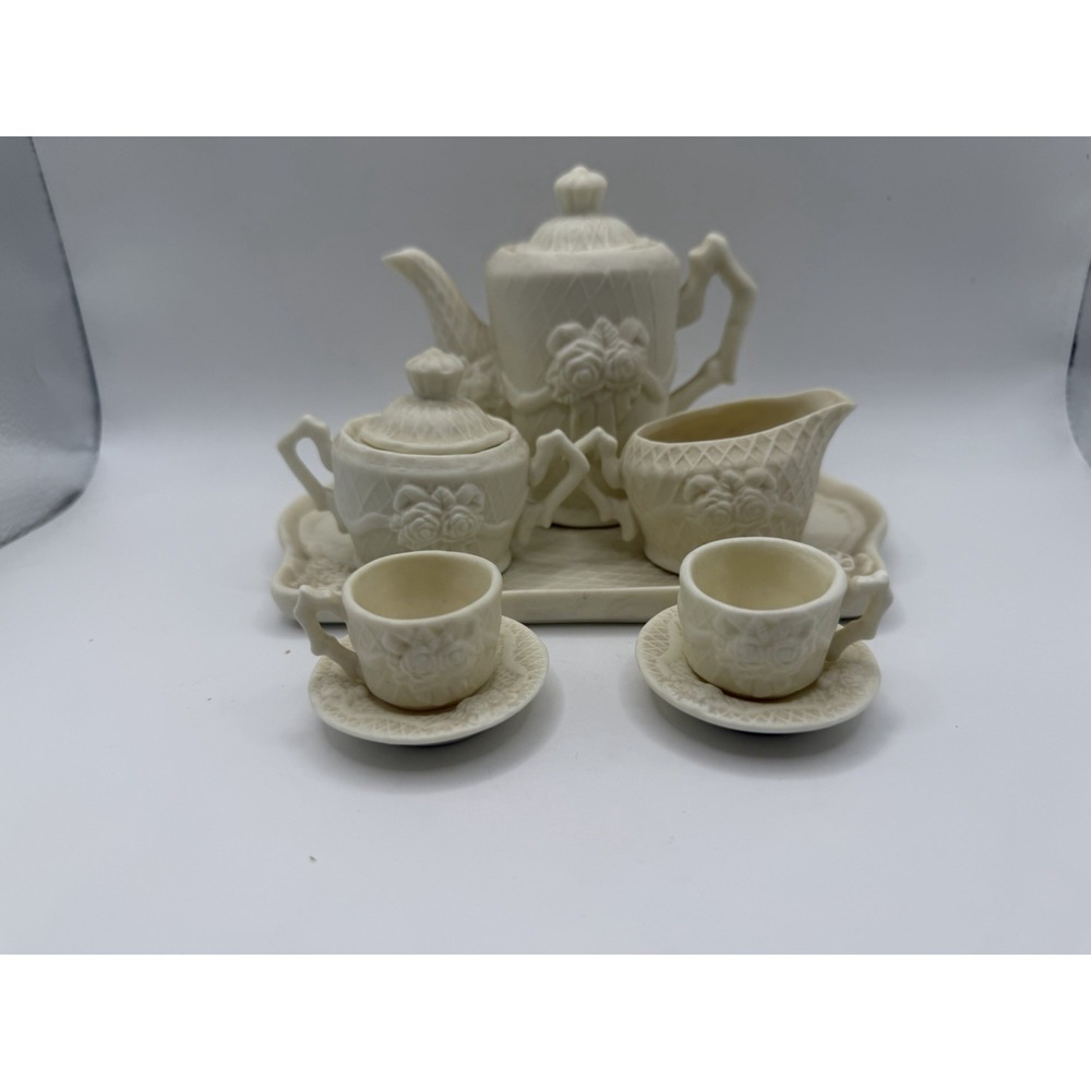 Ivory Floral Miniature Tea Set with Serving Tray
